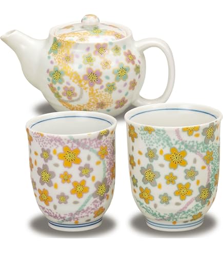 Amazon.co.jp: 九谷焼 旭山 手描き 渦巻き赤絵 茶器揃 大正～昭和初期